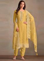 Organza Yellow Festival Wear Sequins Work Straight Suit